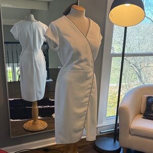 Elegant White Cap-Sleeve Wrap Dress